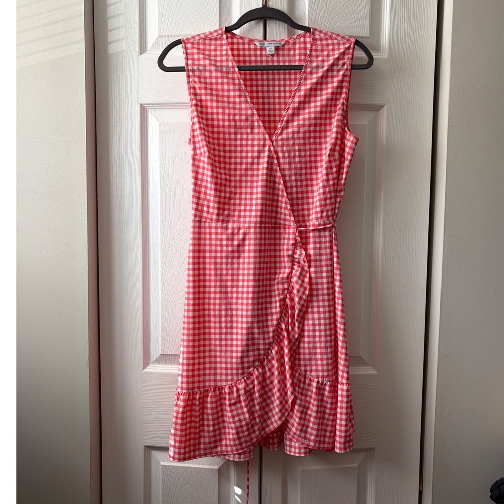 Southern Tide Womens Orange Gingham Ruffle Wrap Dress Sleeveless Size M Mini